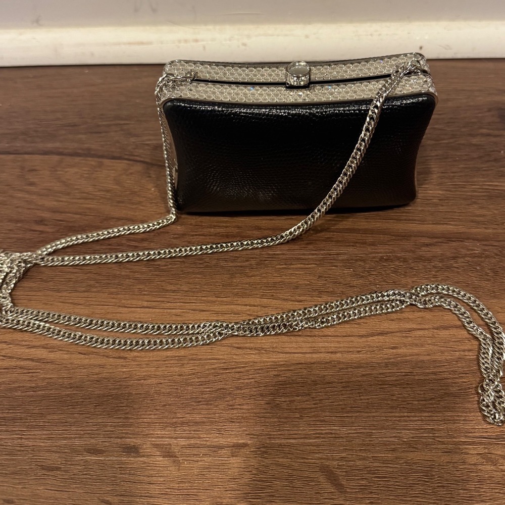 Unbranded Clutch Bag Rhinestone Trim Chain Strap Black Womens